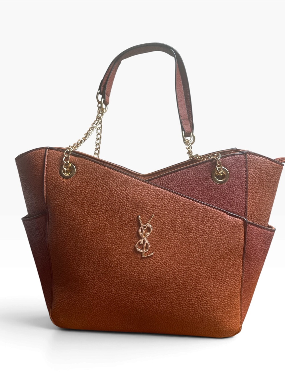 Brown Inspired Textured Tote Bag with Gold Hardware